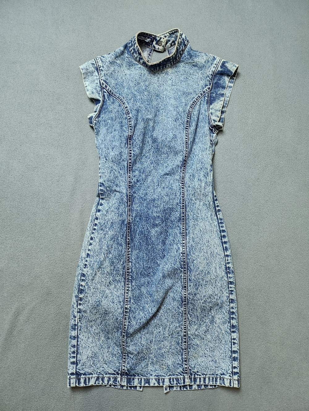 Rare Vintage 80s Below The Belt Acid Wash Denim Dress